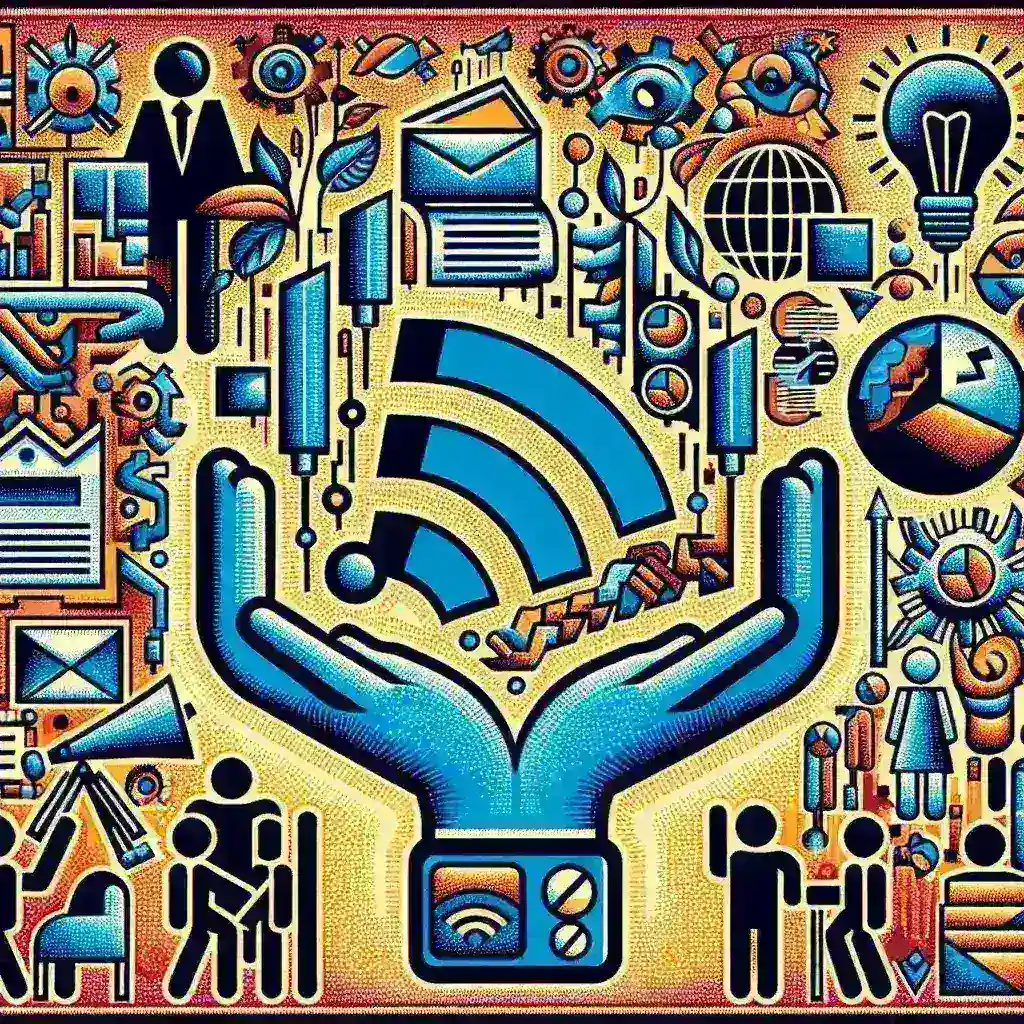 "Visual representation of the impact of social media news feeds on public opinion and democracy, showcasing diverse individuals engaging with digital devices and community discussions."